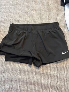Nike Women's Black Athletic Shorts with White Swoosh